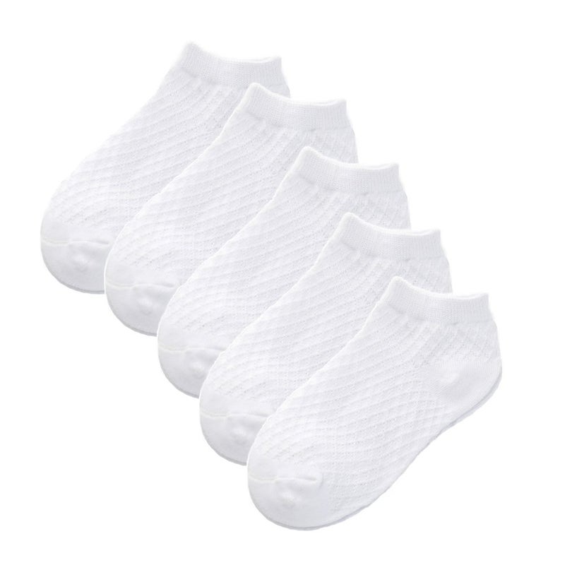 Looching Pack of 5 Mesh Thin Baby Girls Boys Cotton White Socks Toddler Kids No Show Ankle Socks 1-10T (6-8 Y, Mesh White) - Image 1